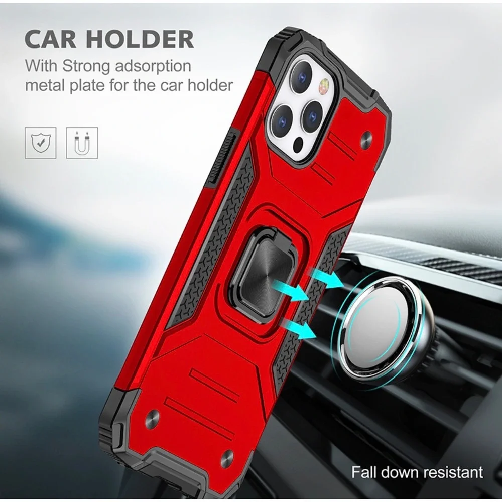 iPhone 13 Pro Max Case Red Rugged Heavy Duty Magnetic Ring Kickstand Shockproof